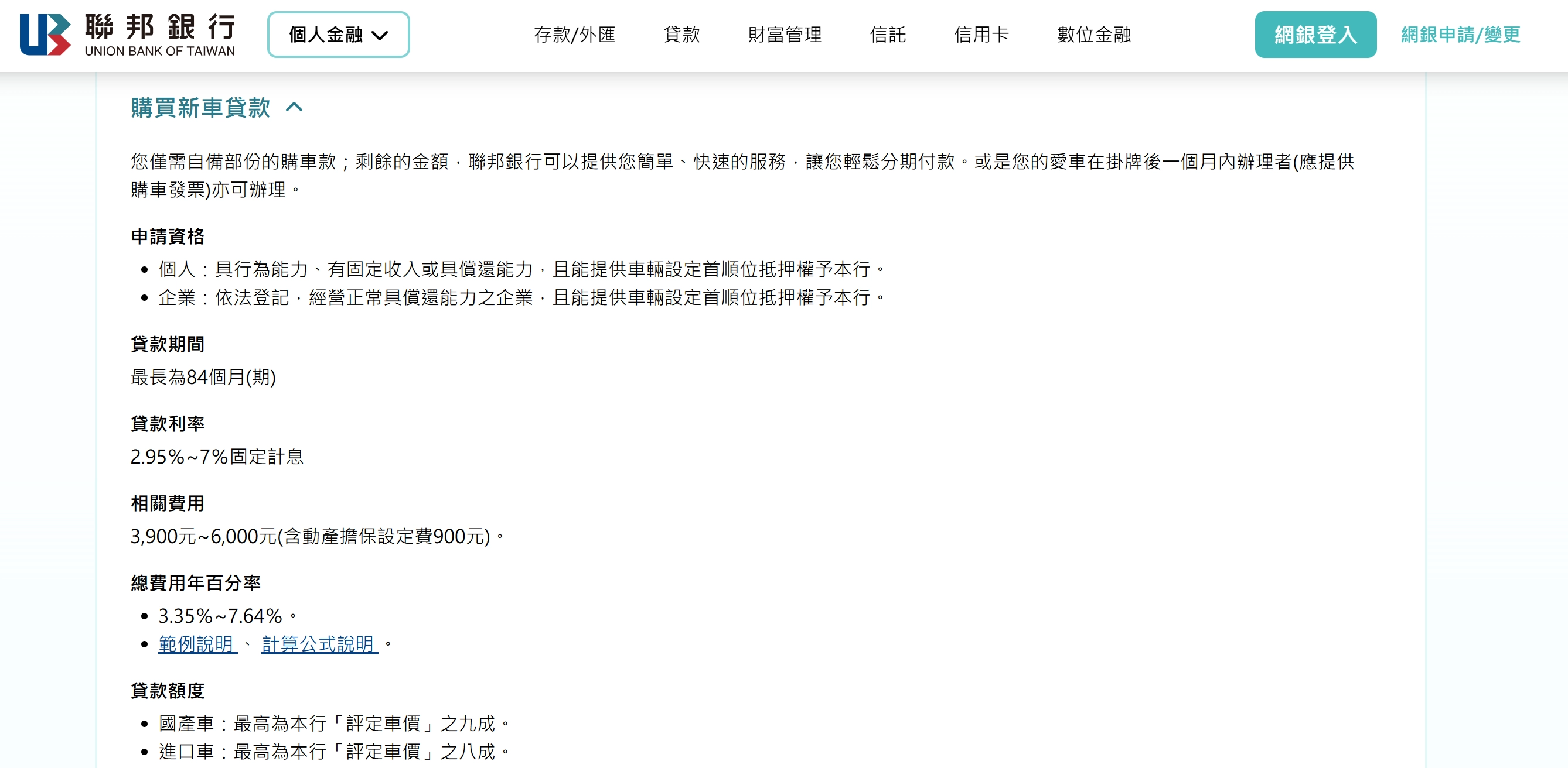 聯邦銀行新車貸款
