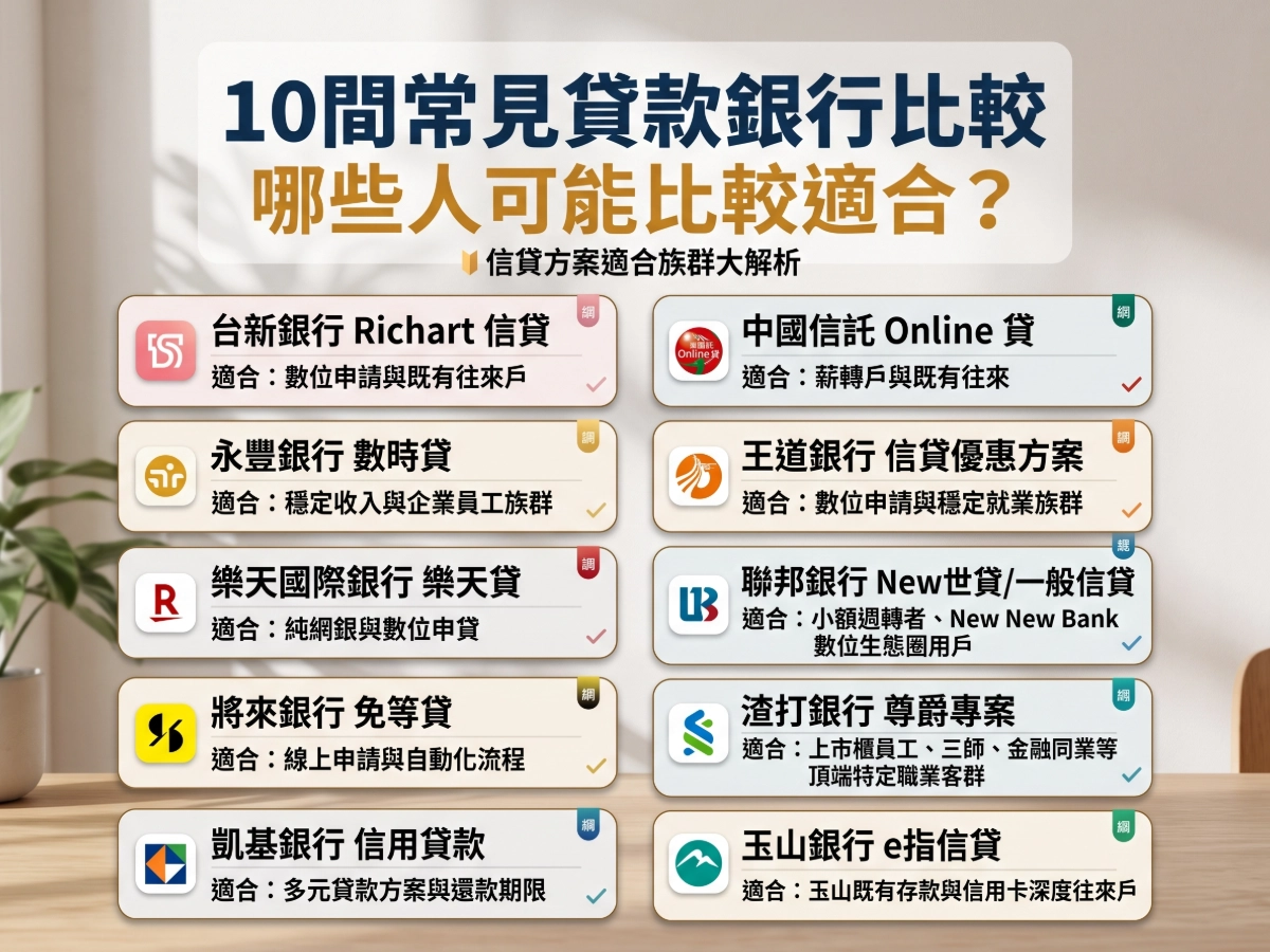 10間常見貸款銀行比較，哪些人可能比較適合