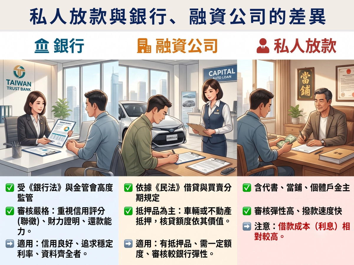 私人放款與銀行、融資公司的差異